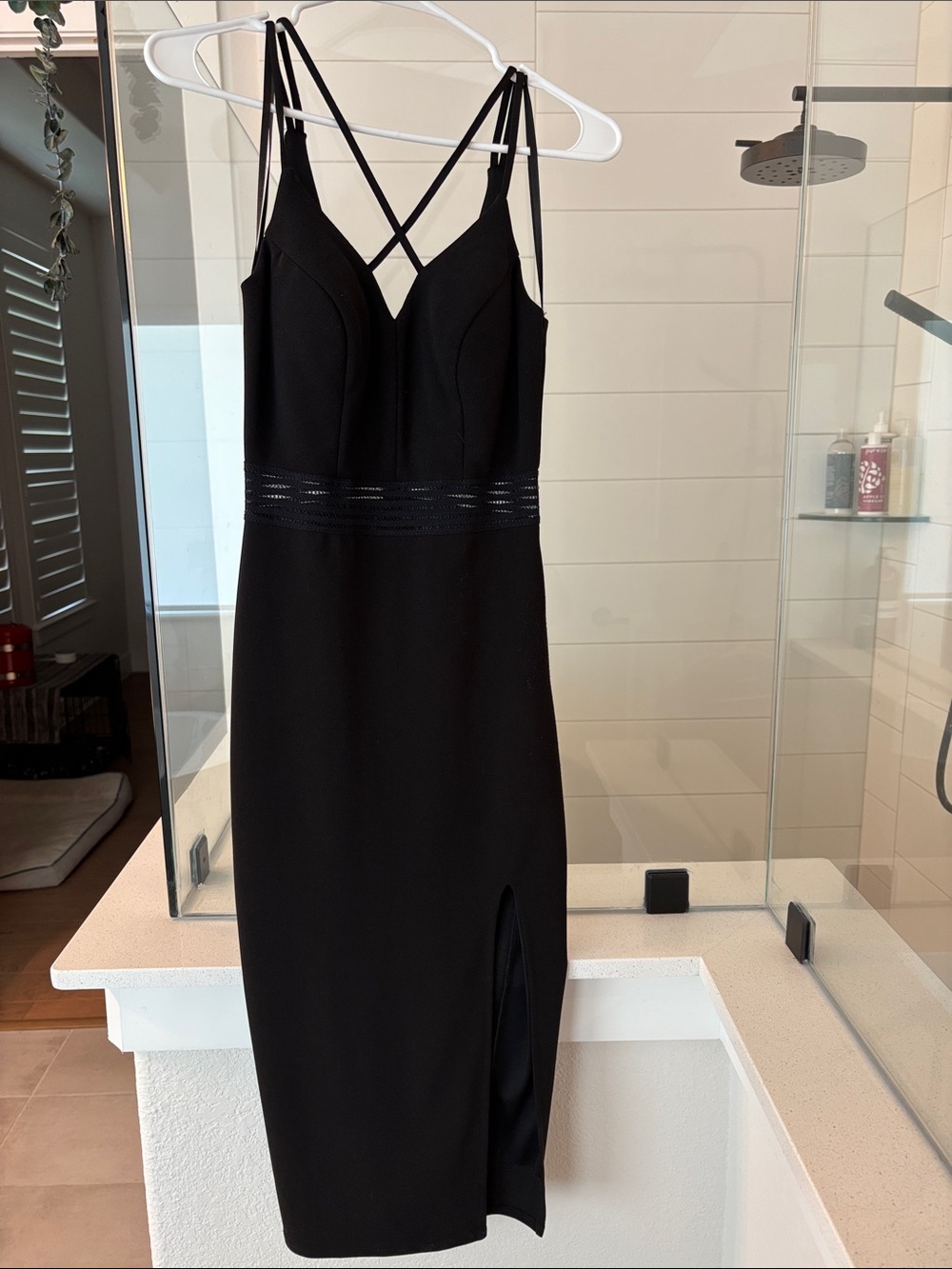 Black Strappy Midi Dress with Side Slit